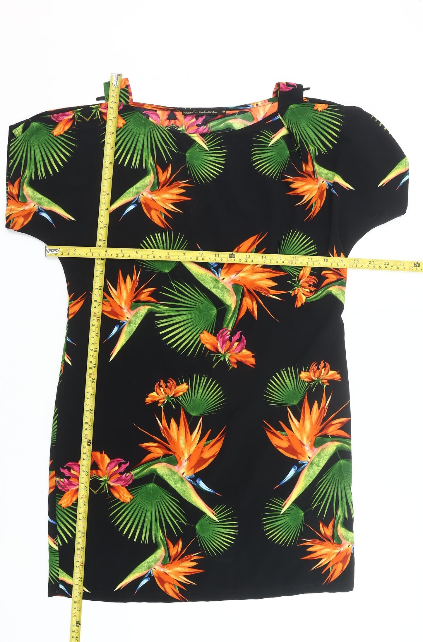 Next Women’s Black Tropical Floral Shift Dress Size M Summer Casual