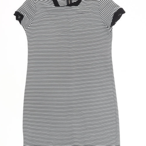 George Women’s Black White Striped Shift Dress Size 14 Short Sleeve Work Casual