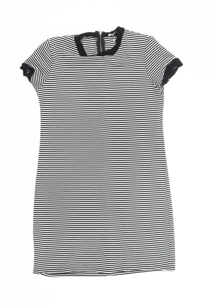 George Women’s Black White Striped Shift Dress Size 14 Short Sleeve Work Casual