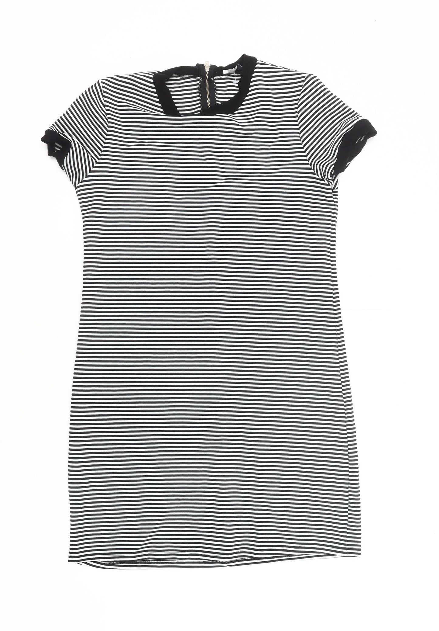 George Women’s Black White Striped Shift Dress Size 14 Short Sleeve Work Casual