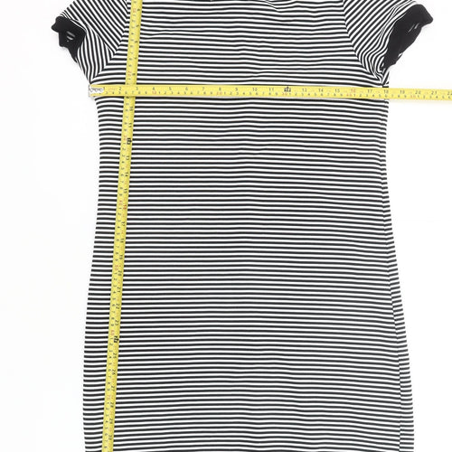 George Women’s Black White Striped Shift Dress Size 14 Short Sleeve Work Casual