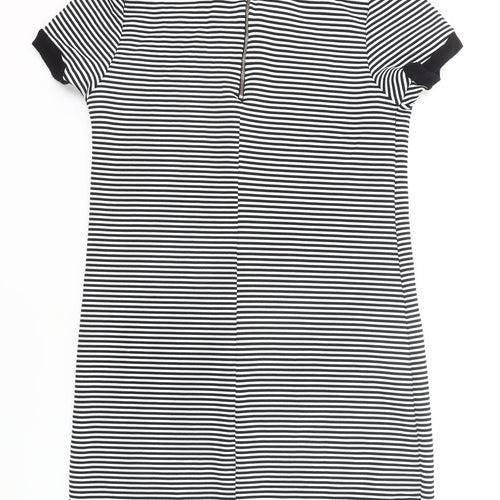 George Women’s Black White Striped Shift Dress Size 14 Short Sleeve Work Casual