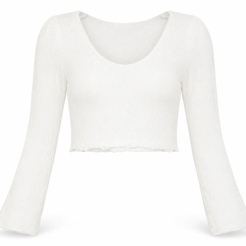 PrettyLittleThing Women White Size 8 Cropped Knit Long Sleeve Top