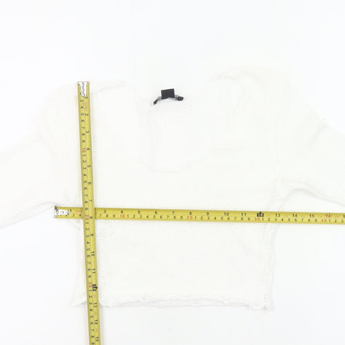 PrettyLittleThing Women White Size 8 Cropped Knit Long Sleeve Top