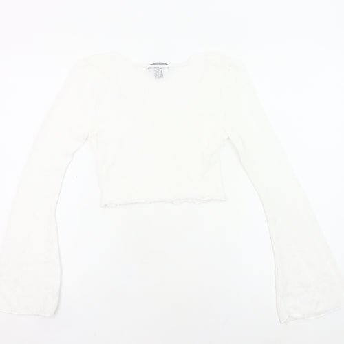 PrettyLittleThing Women White Size 8 Cropped Knit Long Sleeve Top