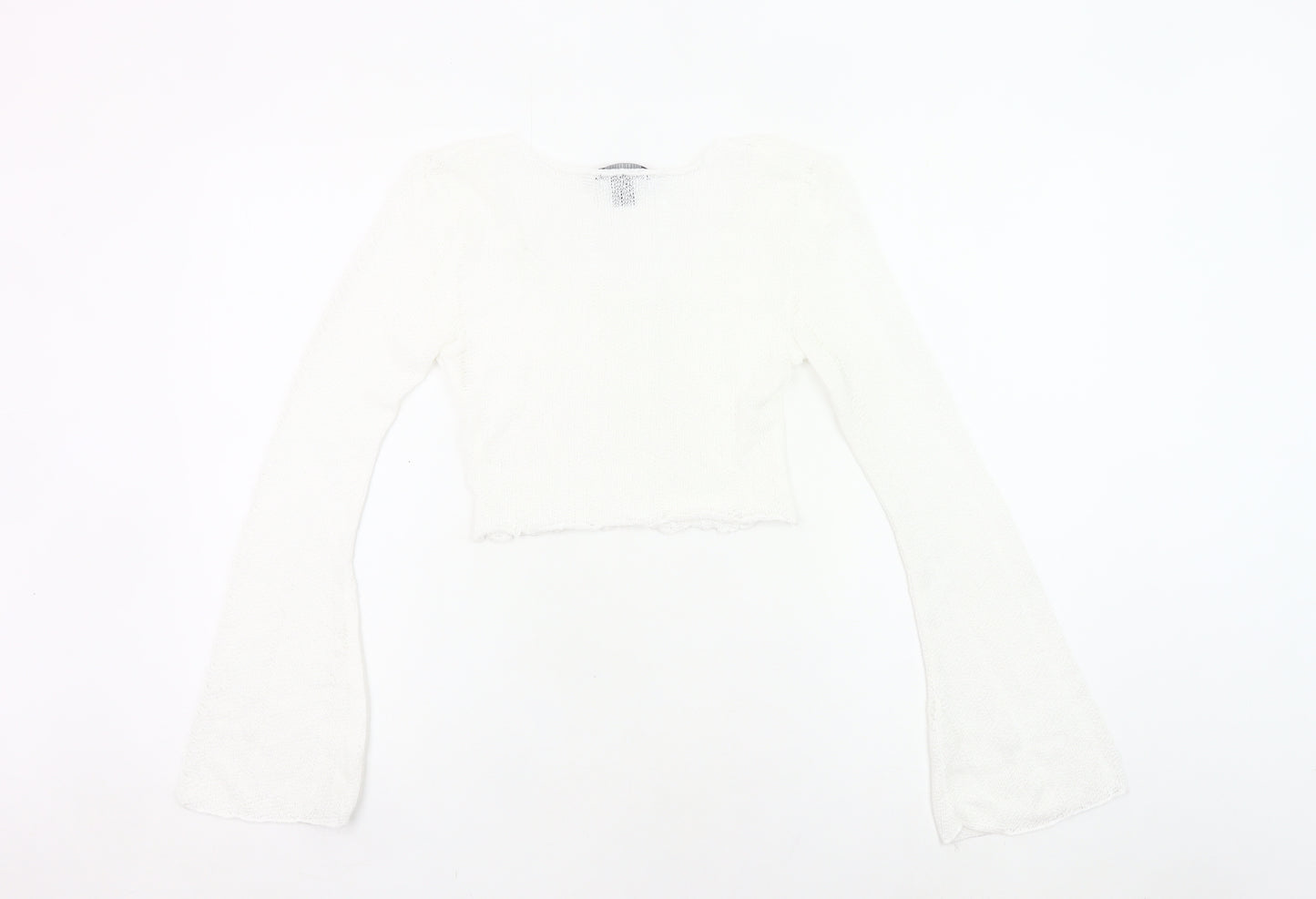 PrettyLittleThing Women White Size 8 Cropped Knit Long Sleeve Top