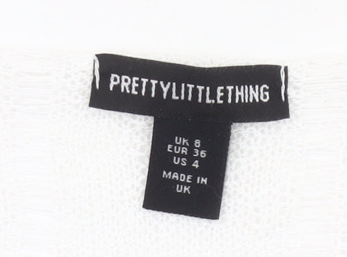 PrettyLittleThing Women White Size 8 Cropped Knit Long Sleeve Top