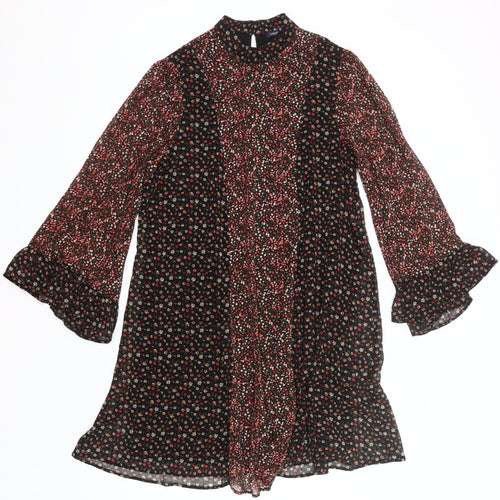 Marks and Spencer Womens Black Red Floral Shift Dress Size 14 Long Sleeve