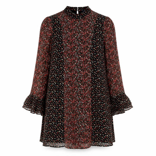 Marks and Spencer Womens Black Red Floral Shift Dress Size 14 Long Sleeve