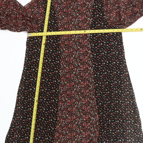 Marks and Spencer Womens Black Red Floral Shift Dress Size 14 Long Sleeve