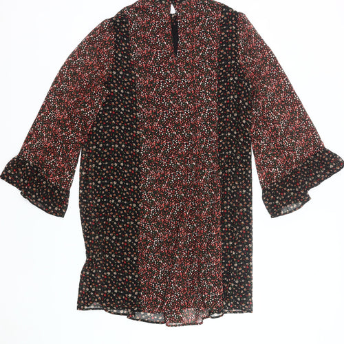 Marks and Spencer Womens Black Red Floral Shift Dress Size 14 Long Sleeve