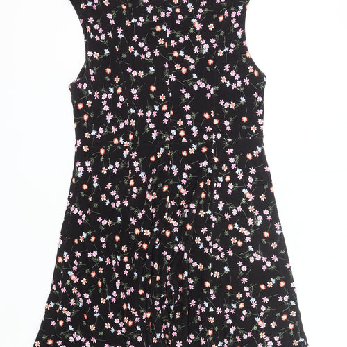 French Connection Women’s Black Floral Fit & Flare Sleeveless Dress Size 12