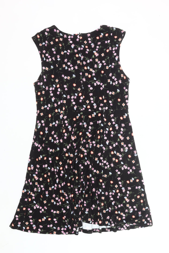 French Connection Women’s Black Floral Fit & Flare Sleeveless Dress Size 12