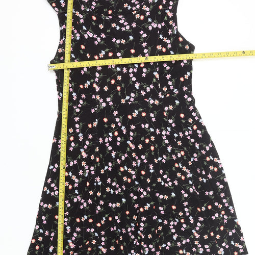 French Connection Women’s Black Floral Fit & Flare Sleeveless Dress Size 12