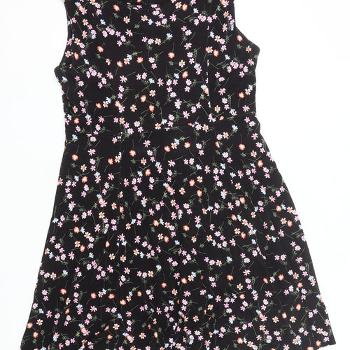 French Connection Women’s Black Floral Fit & Flare Sleeveless Dress Size 12