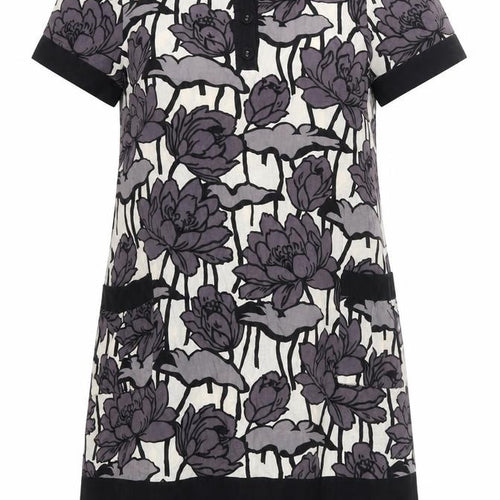 Warehouse Women’s Black Purple Floral Shift Dress UK 12 Short Sleeve Cotton