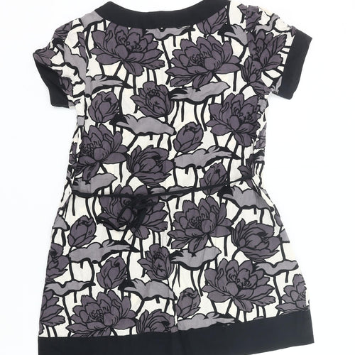 Warehouse Women’s Black Purple Floral Shift Dress UK 12 Short Sleeve Cotton