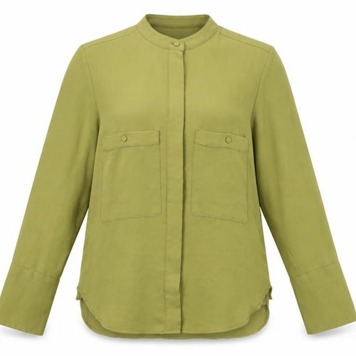 Mango Womens Green XS Button-Up Shirt Long Sleeve Polyester