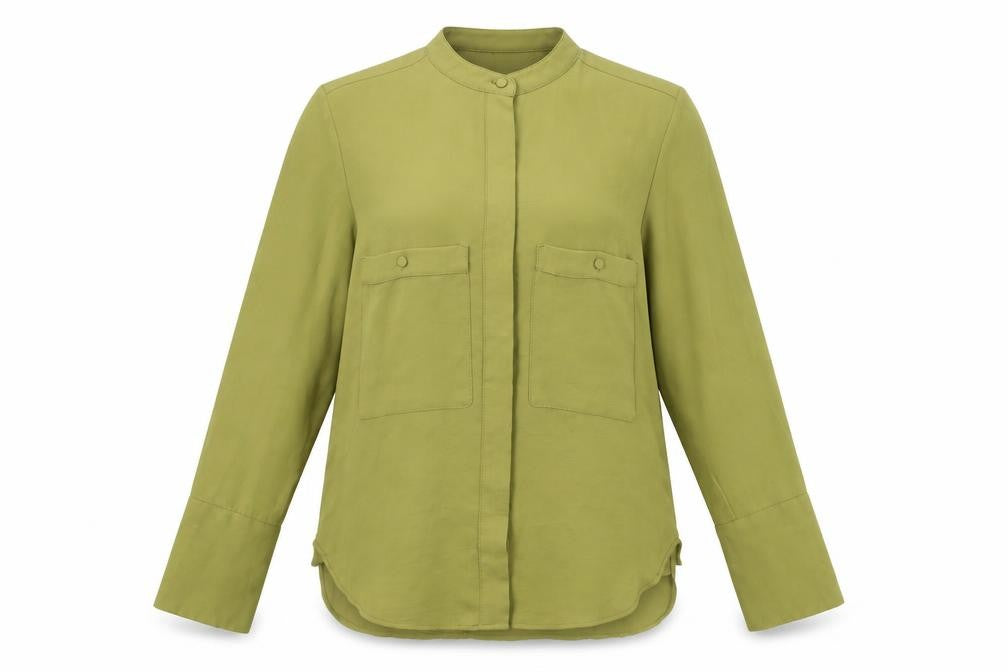 Mango Womens Green XS Button-Up Shirt Long Sleeve Polyester