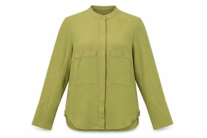 Mango Womens Green XS Button-Up Shirt Long Sleeve Polyester