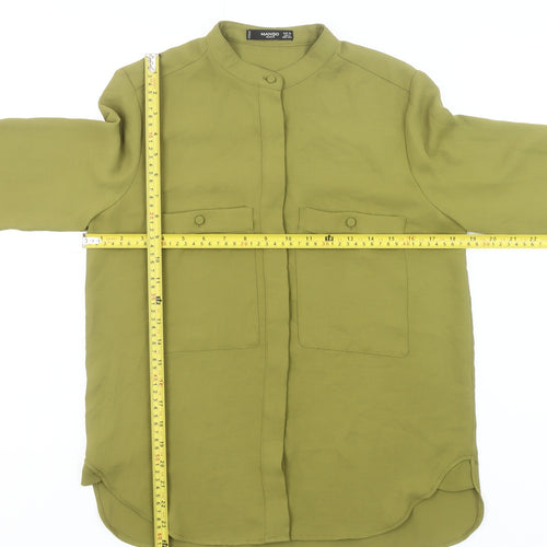 Mango Womens Green XS Button-Up Shirt Long Sleeve Polyester