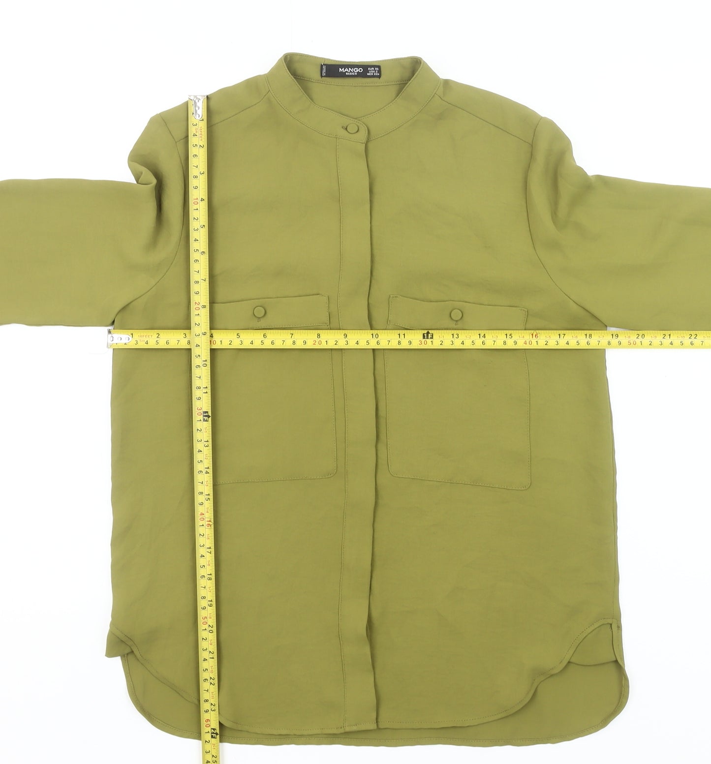 Mango Womens Green XS Button-Up Shirt Long Sleeve Polyester