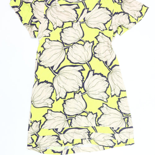 Next Womens Yellow Floral Shift Knee Length Dress Size 14