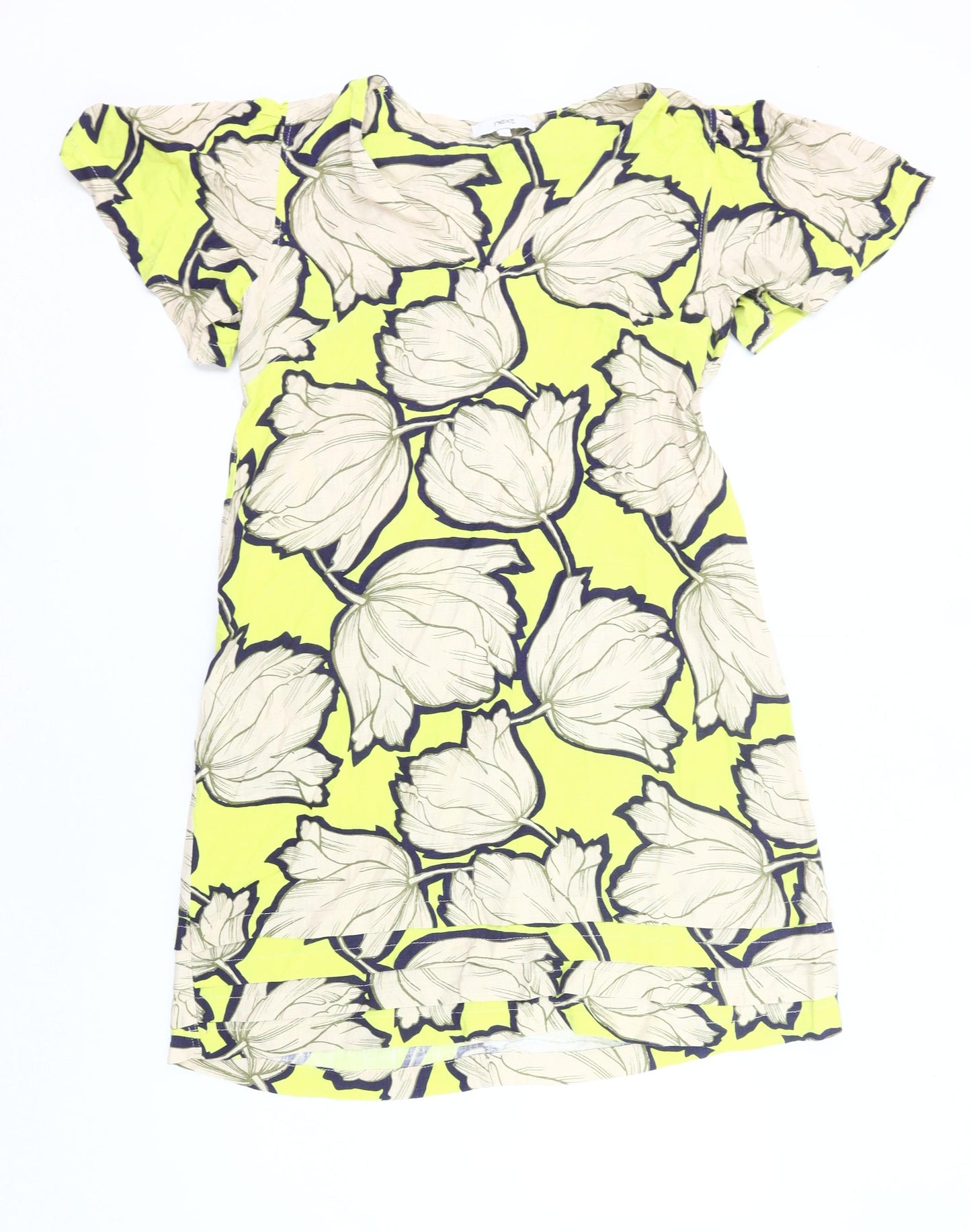 Next Womens Yellow Floral Shift Knee Length Dress Size 14