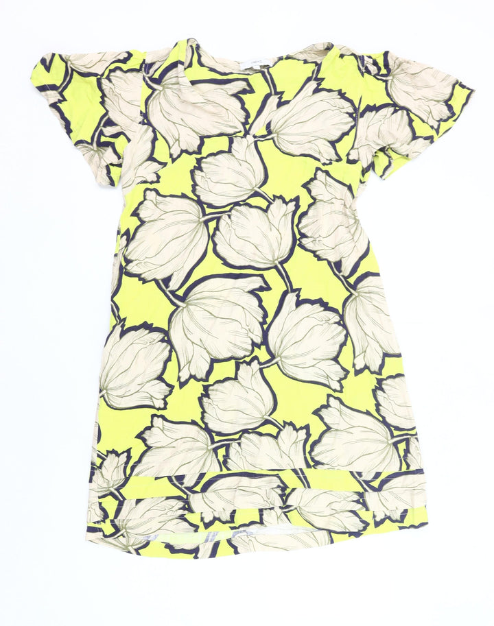 Next Womens Yellow Floral Shift Knee Length Dress Size 14