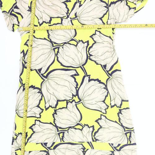 Next Womens Yellow Floral Shift Knee Length Dress Size 14