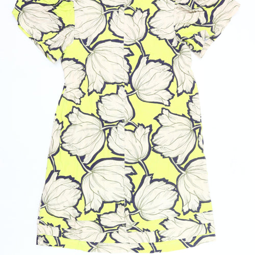 Next Womens Yellow Floral Shift Knee Length Dress Size 14