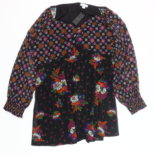 Warehouse Womens Plus Size 24 Multicoloured Floral A-Line Long Sleeve Knee Length Dress
