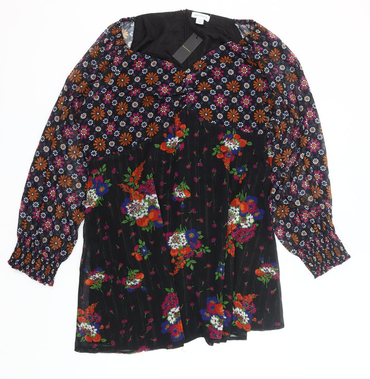 Warehouse Womens Plus Size 24 Multicoloured Floral A-Line Long Sleeve Knee Length Dress