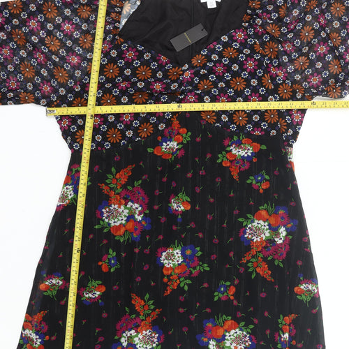 Warehouse Womens Plus Size 24 Multicoloured Floral A-Line Long Sleeve Knee Length Dress