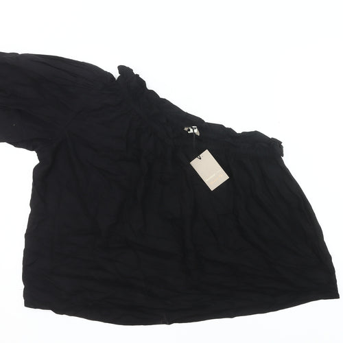 River Island Women’s Black One Shoulder Ruffle Blouse Size 16