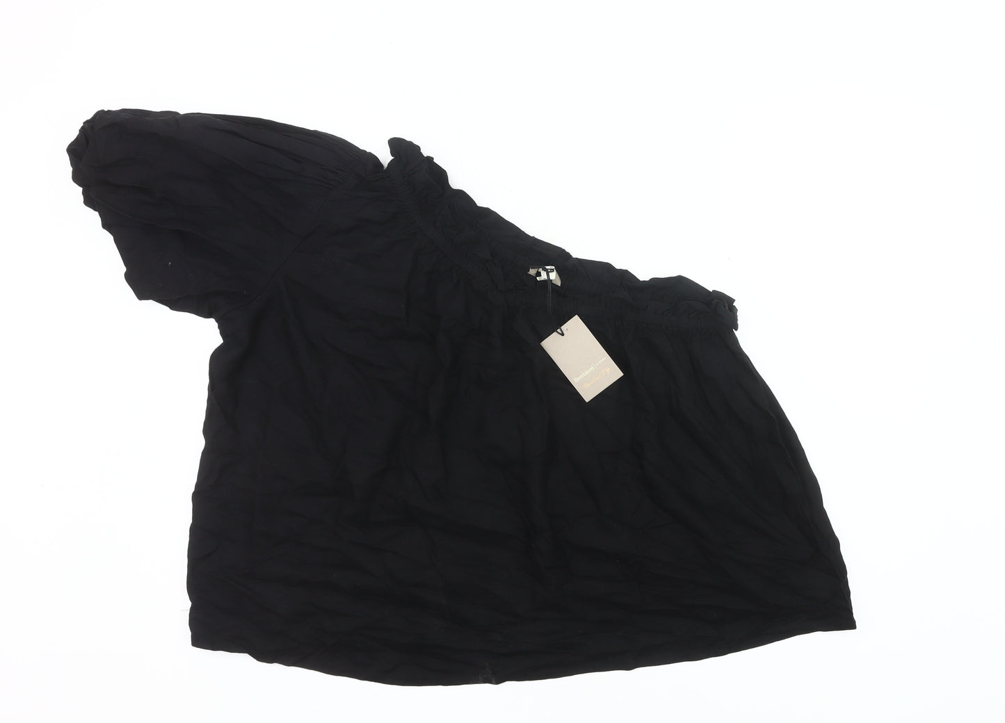 River Island Women’s Black One Shoulder Ruffle Blouse Size 16