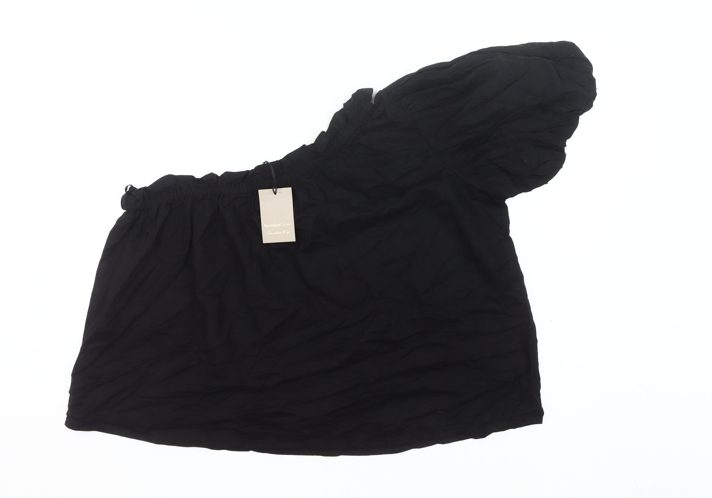 River Island Women’s Black One Shoulder Ruffle Blouse Size 16