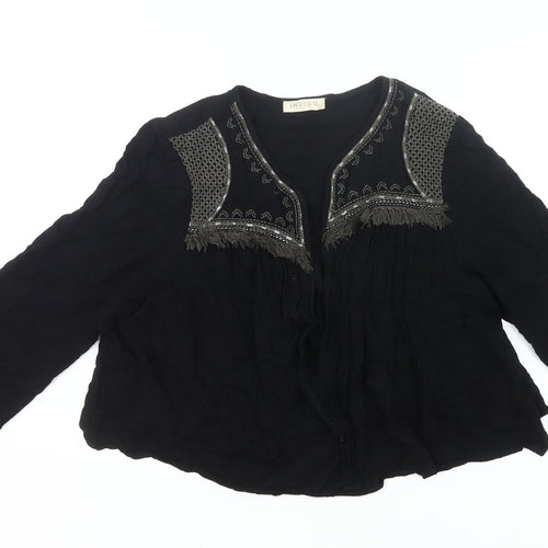 Marks and Spencer Women Black Size 20 Bohemian Embroidered Fringe Blouse
