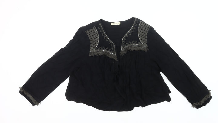 Marks and Spencer Women Black Size 20 Bohemian Embroidered Fringe Blouse