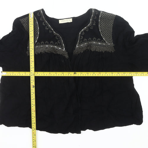 Marks and Spencer Women Black Size 20 Bohemian Embroidered Fringe Blouse