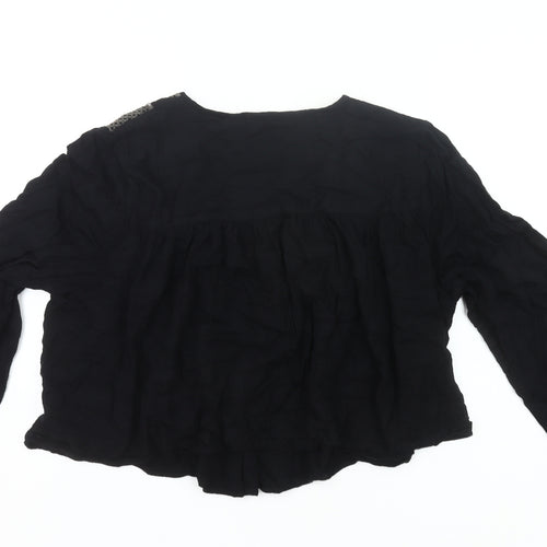 Marks and Spencer Women Black Size 20 Bohemian Embroidered Fringe Blouse