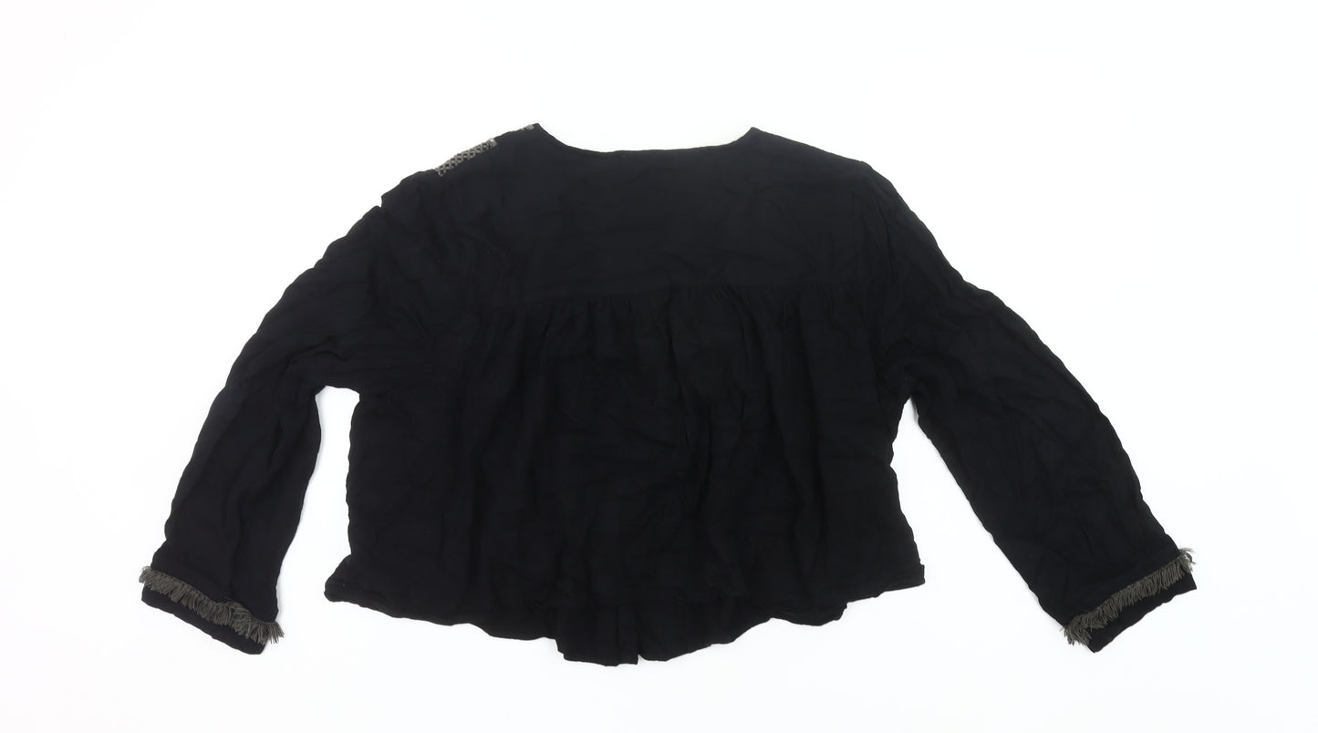 Marks and Spencer Women Black Size 20 Bohemian Embroidered Fringe Blouse