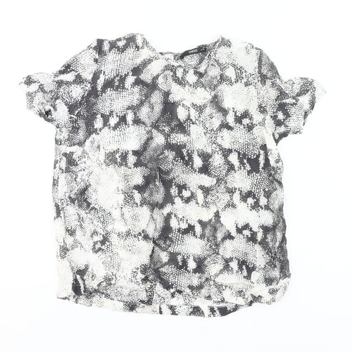Oasis Women’s Black Animal Print Blouse Size 10 Short Sleeve