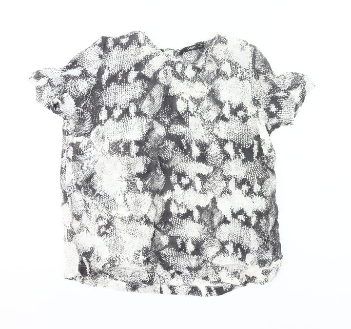 Oasis Women’s Black Animal Print Blouse Size 10 Short Sleeve