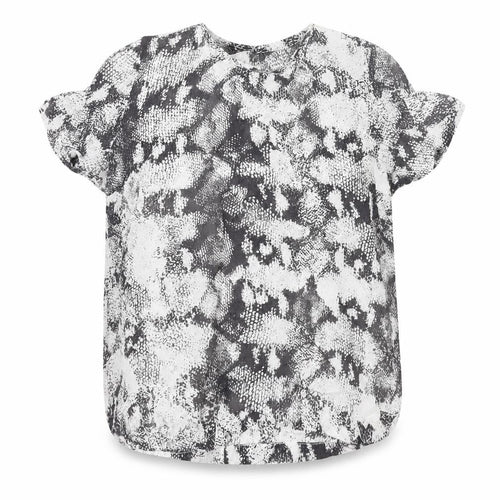 Oasis Women’s Black Animal Print Blouse Size 10 Short Sleeve