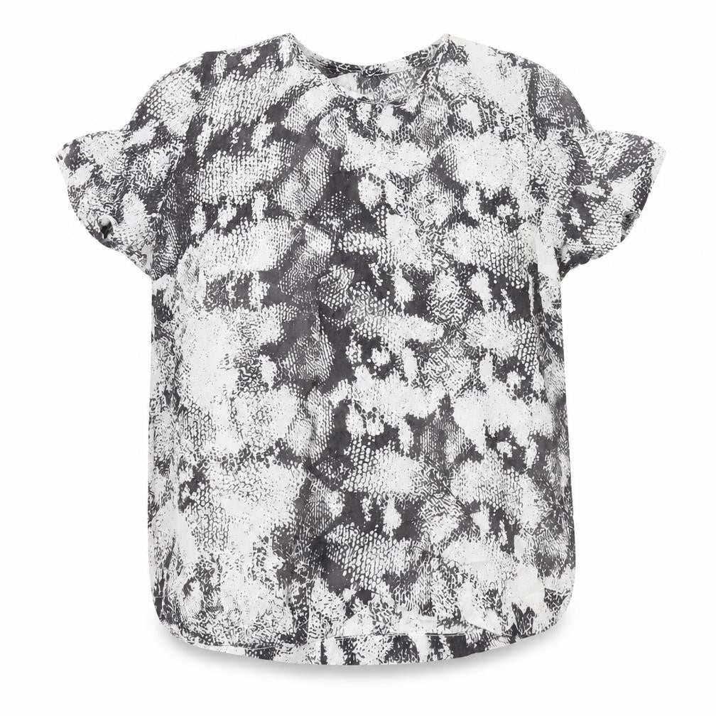 Oasis Women’s Black Animal Print Blouse Size 10 Short Sleeve