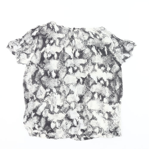 Oasis Women’s Black Animal Print Blouse Size 10 Short Sleeve