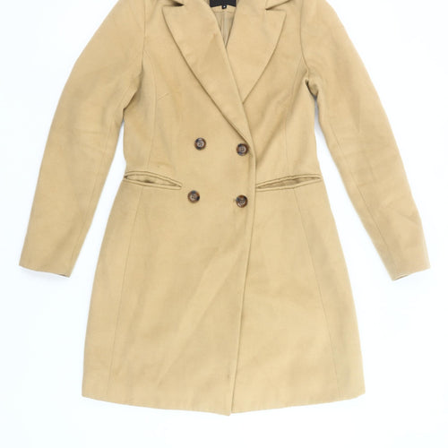 New Look Women Beige Size 6 Mid-Length Double Breasted Coat