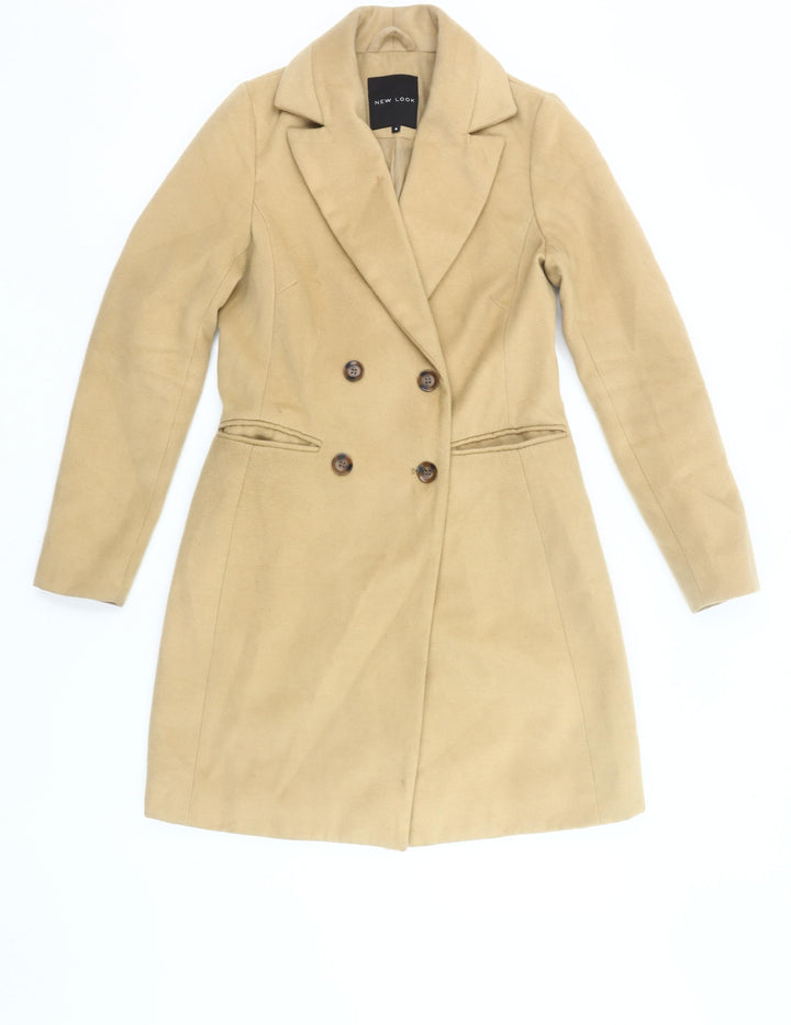New Look Women Beige Size 6 Mid-Length Double Breasted Coat