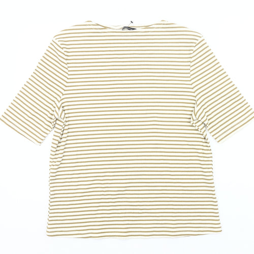 Peacocks Womens Beige Striped T-Shirt Size 14 Short Sleeve Casual